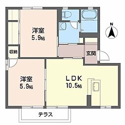 ドミール泉川B 2LDKの間取図画像