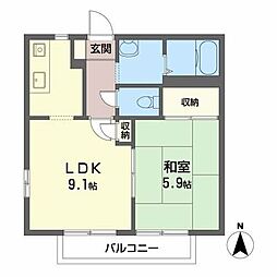 プロシード笹谷　Ｄ 1階1LDKの間取り