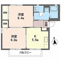 ニューエステート笹谷B 2Kの間取図画像