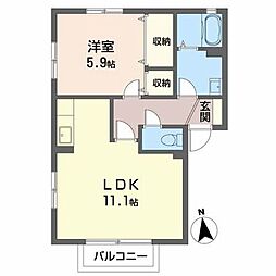 ビューバレー北中央D 1LDKの間取図画像