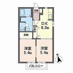 アークタウン舟山A棟 2DKの間取図画像