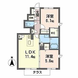 プランドール南中央A 2LDKの間取図画像