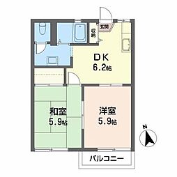 グリーンフィールドC 2DKの間取図画像