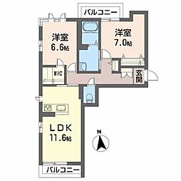 シュエットメゾン壱番館 2LDKの間取図画像