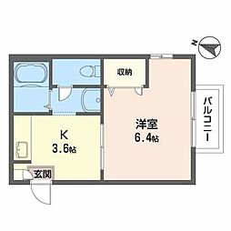 フラッツ茶屋下 1Kの間取図画像