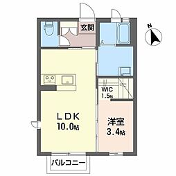 ラヴィル宮下B 1LDKの間取図画像