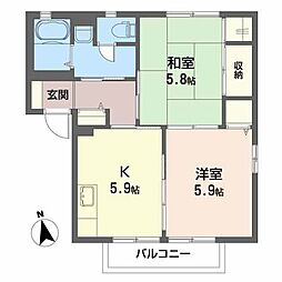 カーサ太平寺 2Kの間取図画像