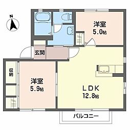 御蔵ガーデンシティE 2LDKの間取図画像