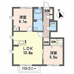 ガーデンヒルズC 2LDKの間取図画像
