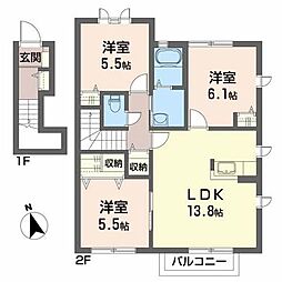 ガーデンヒルズC 3LDKの間取図画像