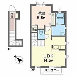 ソレアード・シェソワD 1LDKの間取図画像
