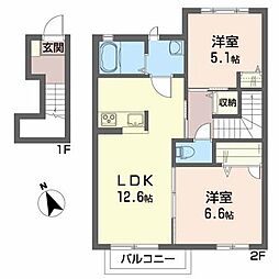 メゾンマスト八山田B 2LDKの間取図画像