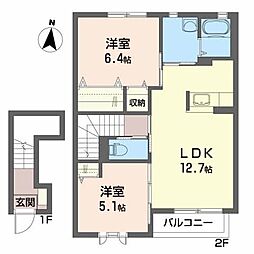 リフェールB 2LDKの間取図画像