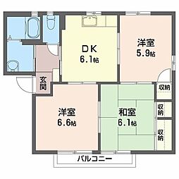 カーサやまのべA 3DKの間取図画像