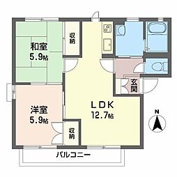 コーポヤナイA 2LDKの間取図画像