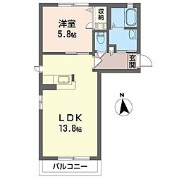 ソレイユB棟 1LDKの間取図画像