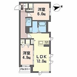 コア城南 2LDKの間取図画像