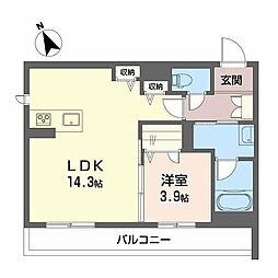 ヒールコート本町 1LDKの間取図画像