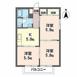ディアス-八桜A 3Kの間取図画像