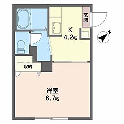 ラ・フォーレ材木町 1Kの間取図画像