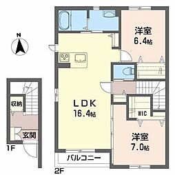 シャーメゾンヴィレッタB 2LDKの間取図画像