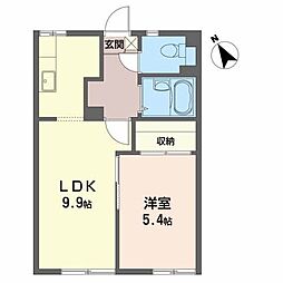 アパートメントハウスアイリスA 1LDKの間取図画像