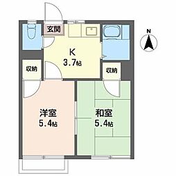 朝日ケ丘ハイツB 2Kの間取図画像