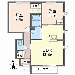 リオガーデンB 2LDKの間取図画像