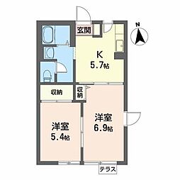 シャルム若菜6 2Kの間取図画像