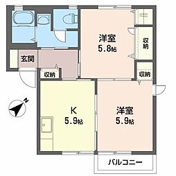 アクアロード1 2Kの間取図画像