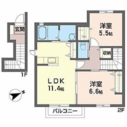 グレイスコートB 2LDKの間取図画像