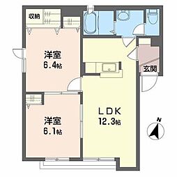シャーメゾンメイD 2LDKの間取図画像