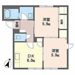 グランバリエ浜館B 2DKの間取図画像