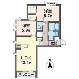 メゾンマスト青柳 2LDKの間取図画像