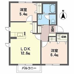 グランバリエＢ 2階2LDKの間取り