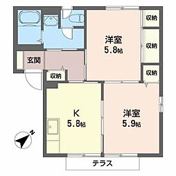 カーサ湊高台 2Kの間取図画像