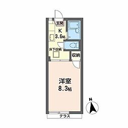フラッツウエストヒルズ 1Kの間取図画像