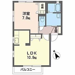 ソレアード 1階1LDKの間取り