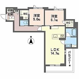 リヴィエール富沢 201 2階2LDKの間取り