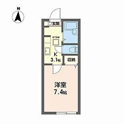 エスティディオ貝ケ森 1Kの間取図画像