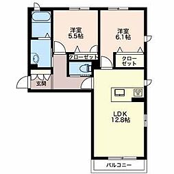 クラーロ愛野東 2LDKの間取図画像