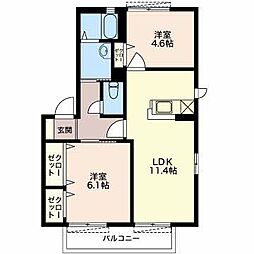 クレメントC 2LDKの間取図画像