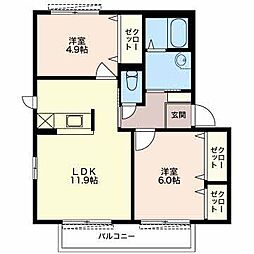 クレメントC 2LDKの間取図画像