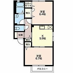ポポラーレD 2Kの間取図画像