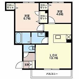 ブランシェルA 2LDKの間取図画像