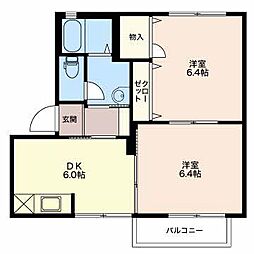 コンフォートC 2DKの間取図画像