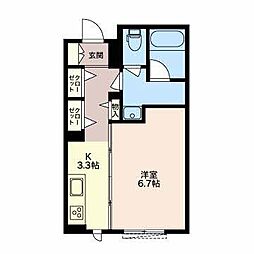 ガーデンコート悠 1Kの間取図画像