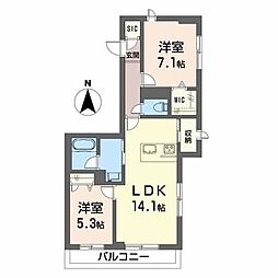 パークハイム 2LDKの間取図画像