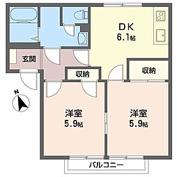 メゾンボナールS 2DKの間取図画像