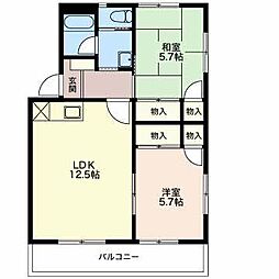 センターハイツとみつか 2LDKの間取図画像